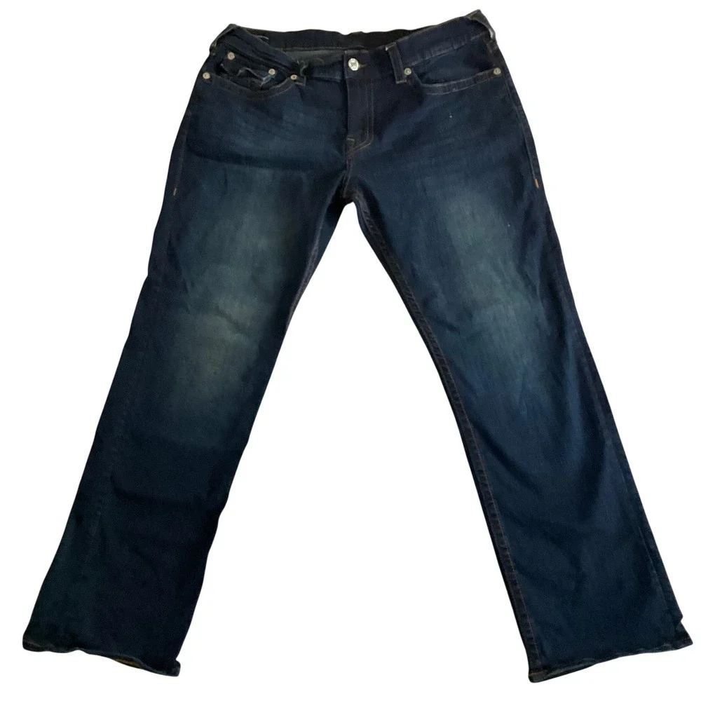 True Religion Ricky Relaxed Straight Men 38 Blue Denim Jeans Flap Pocket